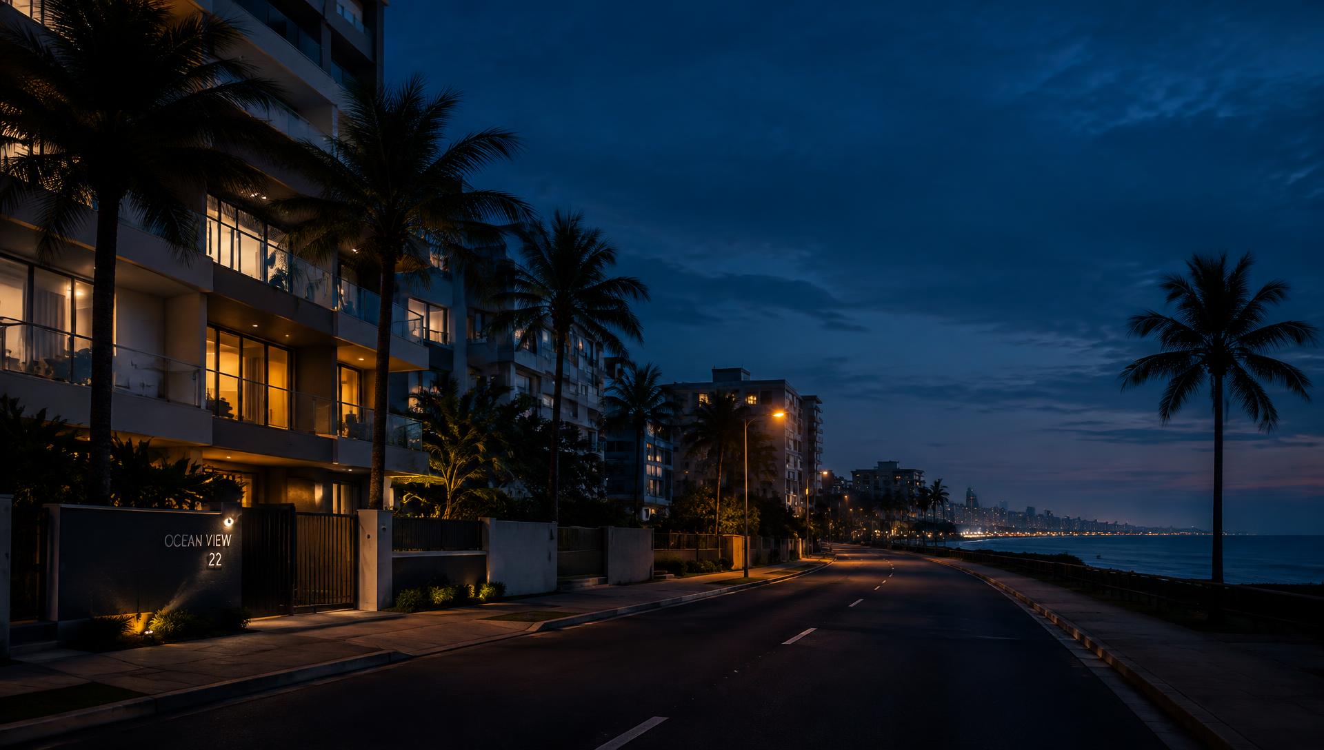 Durban seafront apartments at dusk